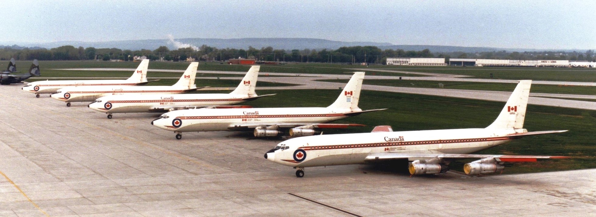 Canadian Armed Forces Boeing 707 (CC-137) aircraft on the ramp at their home base of Canadian Forces Base Trenton in Ontario, Canada.